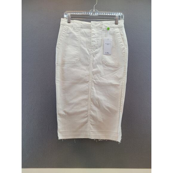 Sam Edelman Maribelle White Denim Midi Skirt Raw Hem Side Slit NWT 27 - Picture 4 of 15